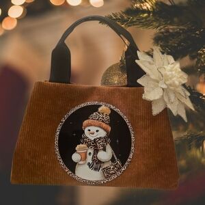 Festive Holiday Brown Snowman Embellished Women's Bag
